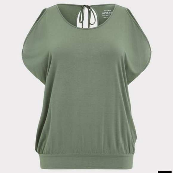 Torrid Super Soft Knits Green Cold Shoulder T-Shirt - Picture 1 of 10